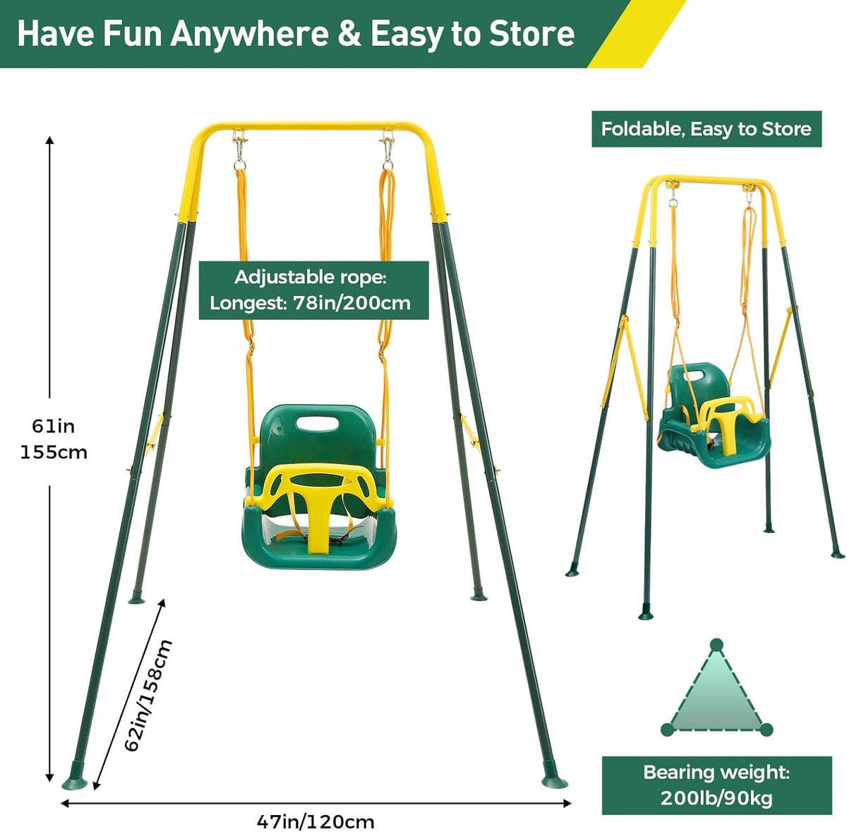 FUNLIO 3-in-1 Toddler Swing Set - green