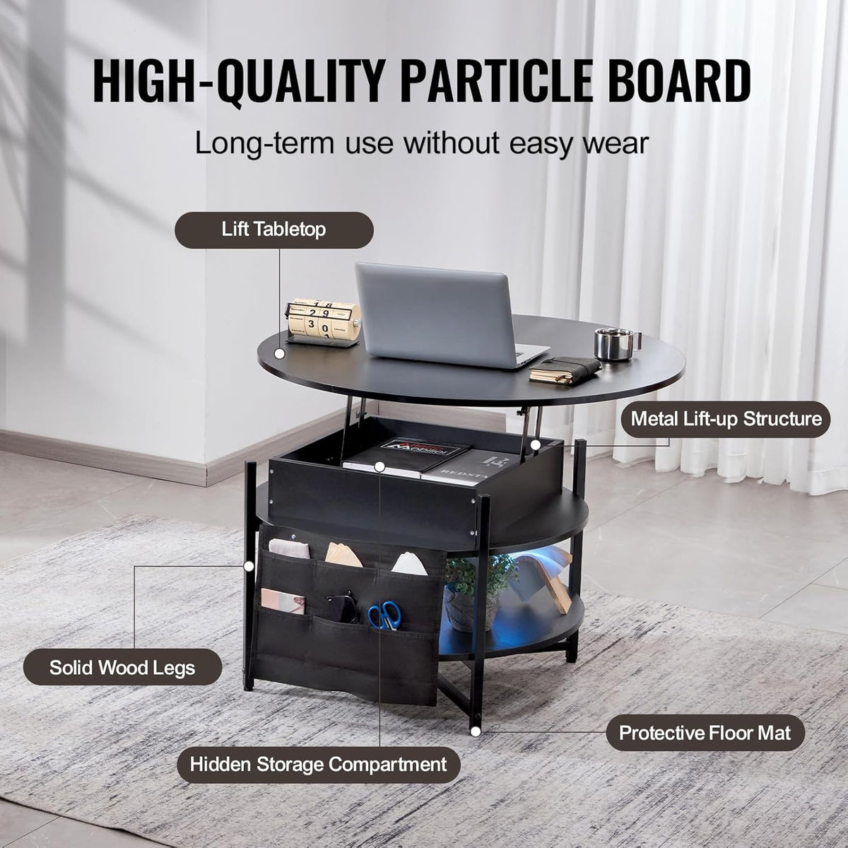 Koffietafel - Table - Coffe table - Living Room Table - Lift Top salontafel - tafel met extra opbergruimte - omklapbare salontafel voor de woonkamer - 35in - Zwart - 57.76lbs