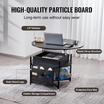 Koffietafel - Table - Coffe table - Living Room Table - Lift Top salontafel - tafel met extra opbergruimte - omklapbare salontafel voor de woonkamer - 35in - Zwart - 57.76lbs