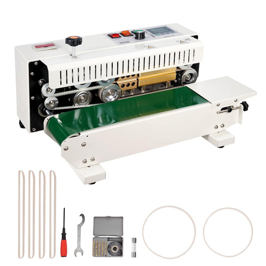 VEVOR Horizontale continue bandverzegelingsmachine voor zakken, lasbreedte 6-12 mm, digitale temperatuurcontrole, telfunctie, folielasapparaat voor plastic zakken 0,02-0,8 mm