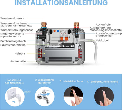 COMFEE CWH3.5EA1W Mini-doorstroomboiler, 3,6 kW, voor wastafel, elektrische doorstroomboiler, klein, 230 V onderbouw, elektronisch geregeld, drukvast, onmiddellijke warmwaterbereiding, ruimtebesparend
