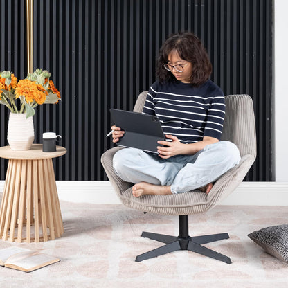 MEUBLE COSY Gevoerde draaistoel voor woonkamer, slaapkamer, kantoor, relaxstoel met dikke zitting, rugleuning en armleuningen van geribbeld fluweel, taupe