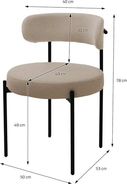 Eetkamerstoelen – Keukenstoelen – Woonkamerstoelen – Gestoffeerde Stoelen – Lounge Stoelen – Set van 2 – Zachte Teddystof Bekleding – Ergonomisch Met Zwart Metalen Frame
