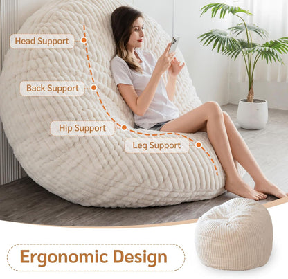 MAXYOYO Huge Bean Bag Bed, Square Bean Bag Chair, Large Faux Fur Sofa and Fluffy Filling for Adults Couples Guests (Corduroy Beige, 150x150cm)