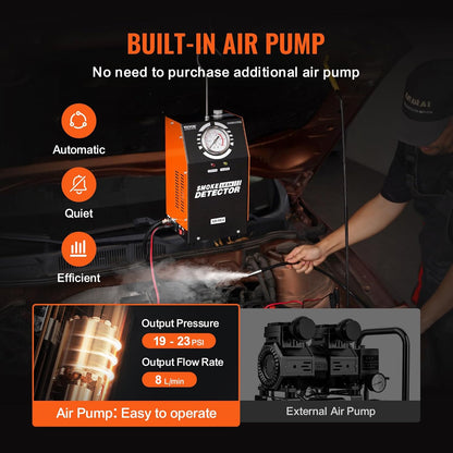 Rookmelder Auto – Rooklekdetector – Lekzoeker – Rookmachine – Vacuüm Tester – Ingebouwde Luchtpomp 8 L/min – Digitale Drukmeter 19-23 PSI