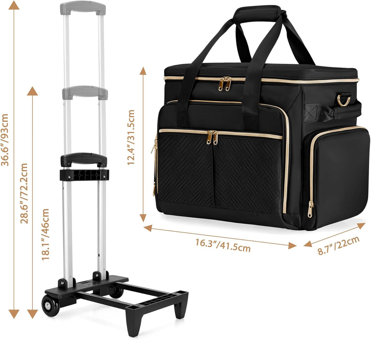 Rollende Scrapbooktas – Opbergtas Met Wielen – Knutselwagen – Organizer – Trolley – Zwart – 41,5 x 22 x 31,5 cm – Gevoerd Laptopvak En Stevige Constructie