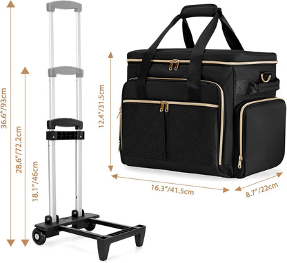 Rollende Scrapbooktas – Opbergtas Met Wielen – Knutselwagen – Organizer – Trolley – Zwart – 41,5 x 22 x 31,5 cm – Gevoerd Laptopvak En Stevige Constructie