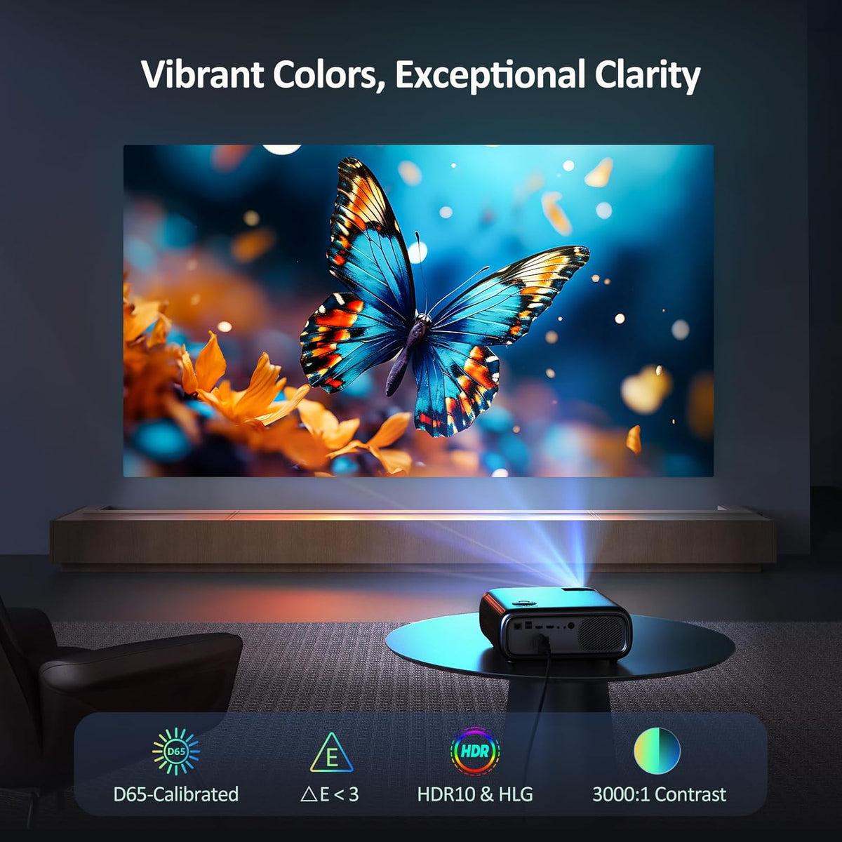 NexiGo PJ40 (Gen 3) Projector met WiFi en Bluetooth, D65 Gekalibreerd, Native 1080P, Ondersteuning voor 4K, Projector voor Buitenfilms, 20W Speakers, Compatibel met TV Stick, iOS, Android