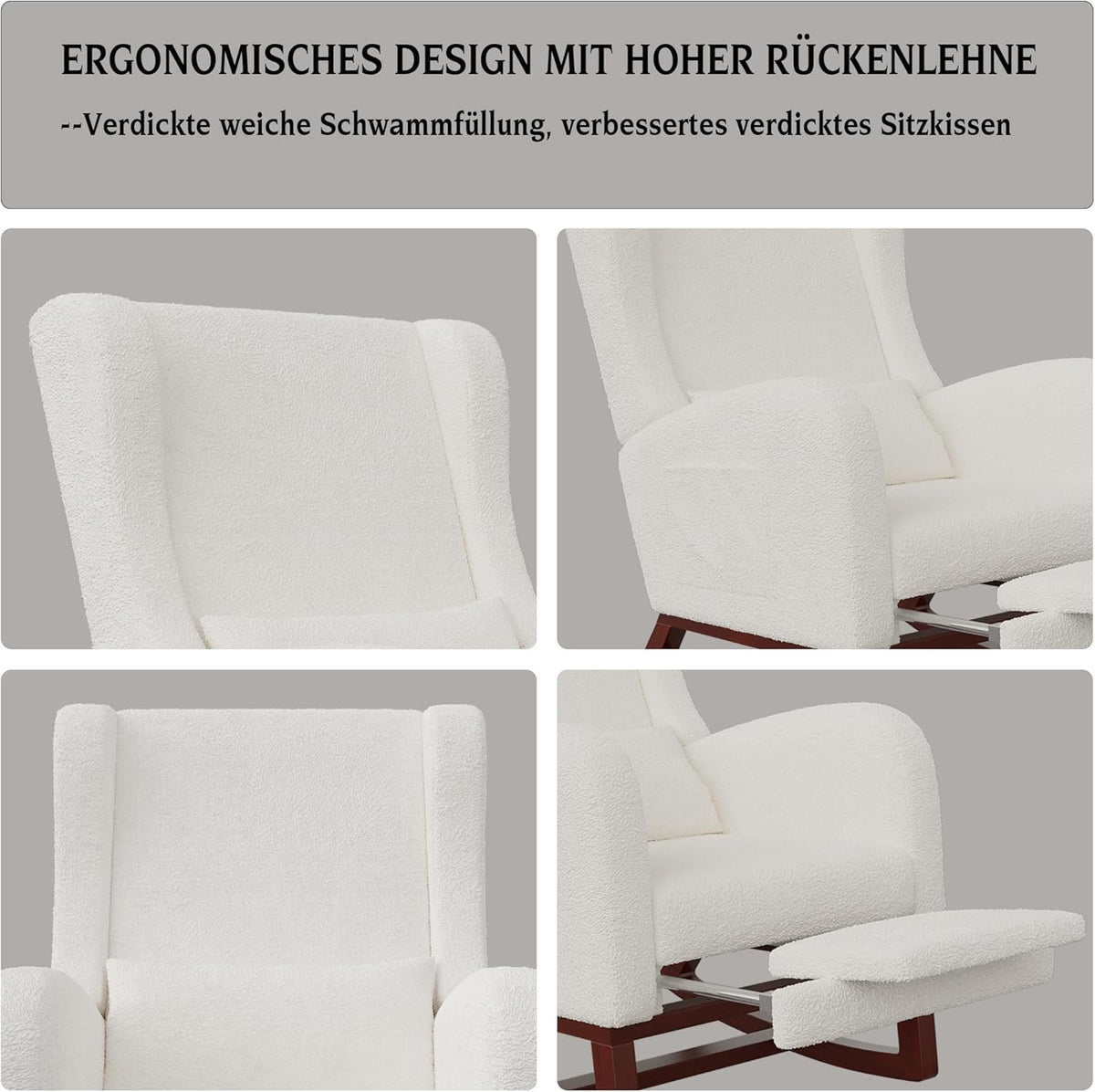 Schommelstoel – Relaxstoel – Loungefauteuil – Schommelfauteuil – Leunstoel – Verstelbare Voetensteun – Hoogwaardige Cashmere Bekleding