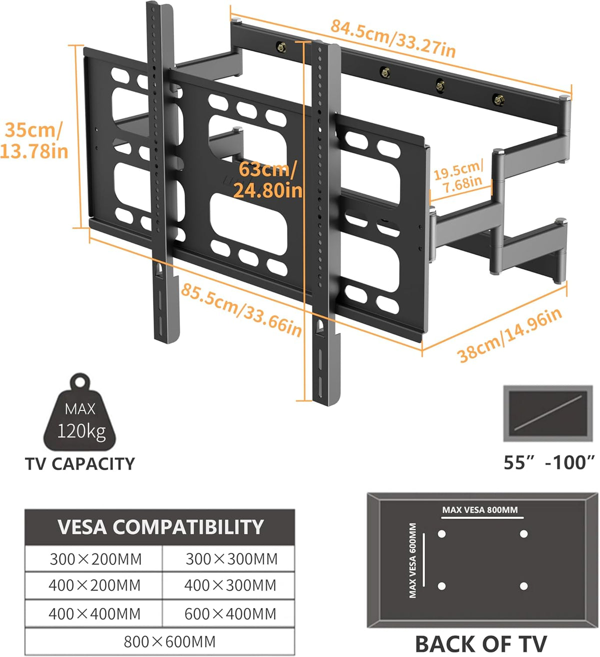 unho TV wall mount swiveling pull-out for up to 100 inches - QUORE