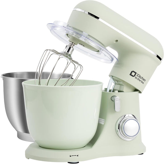 Kitchen in the Box Keukenmachine, 1300W, 10 snelheden, 4.5L + 5L mengkommen, elektrische standmixer met garde, klopper en deeghaak (Groen, 4.5L)