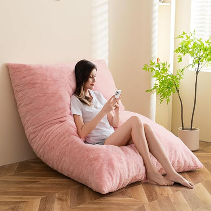 MAXYOYO Enorme zitzak-bed, vierkante zitzakstoel, grote bank met pluche hoes en pluizige vulling voor volwassenen, koppels, gasten (roze, 135 x 190 cm)