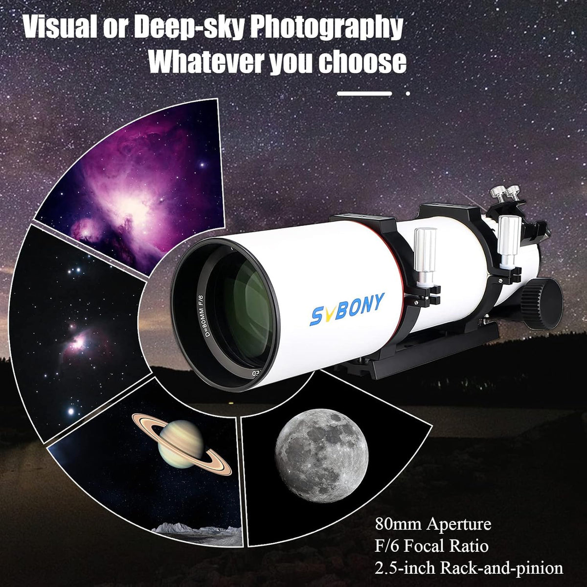 Svbony SV550 APO Refractor Telescoop, 80F6 Apochromatisch Triplet ED OTA, FMC Dubbel Snelheid Focus, voor Diep Sky Fotografie Visueel Astronomie