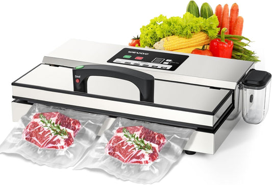 Wevac 95kpa Voedsel Vacuüm Sealer Machine 550W Krachtige Één Hand Operatie Vac Pack Machine 12-in-1 Voedsel Sealer met Vloeibare Tank voor Commercieel of Huishouden