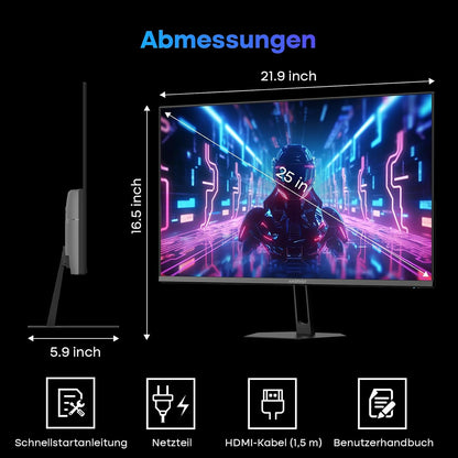 Amzfast 25 inch Gaming Display FHD 1920 x 1080-200Hz, Fast IPS Screen, 1ms MPRT DCI-P3 93%, sRGB 125%(Area), 320cd/m², ingebouwde luidspreker, VESA 75 x 75, HDMI 2.0/DP 1.4 - AMZG25X1
