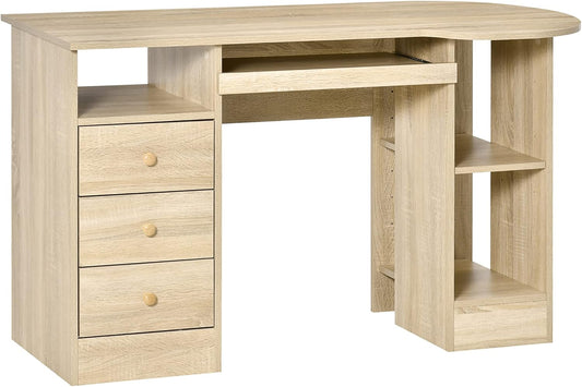 HOMCOM computer desk desk table home office work table with shelves drawers natural 125 x 60 x 74 cm - QUORE