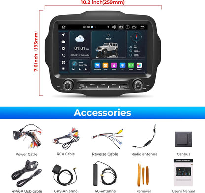 Autoradio Jeep Renegade – Multimedia Unit – Navigatiesysteem – Autoradio Stereo – Inbouw Radio – 9-inch HD IPS QLED Touchscreen – Android 14 met 4G LTE & Draadloze CarPlay
