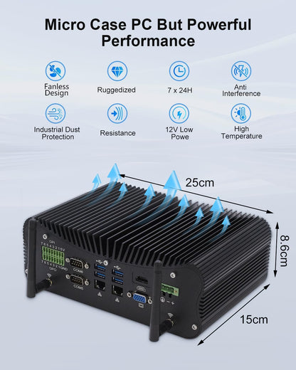 Industrial Mini PC i7, Industrial Computer Fanless Core i7 1165G7, Win 11pro, RS232/RS485 COM, 16Pin GPIO, 2.5G Lan, HD, VGA, Wifi, BT4.0, 9-36V, ATX/AT, 16GB RAM 512GB SSD - QUORE