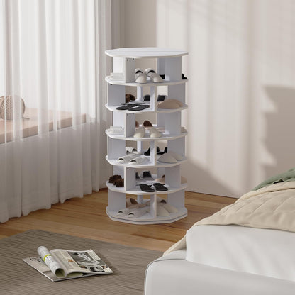 uyoyous Lazy Susan 6-Tier Rotating Shoe Cabinet, 360° Rotating Shoe Rack with 6 Levels, Modern Octagonal Design Shoe Case for Living Room, Bedroom, Entrance - QUORE