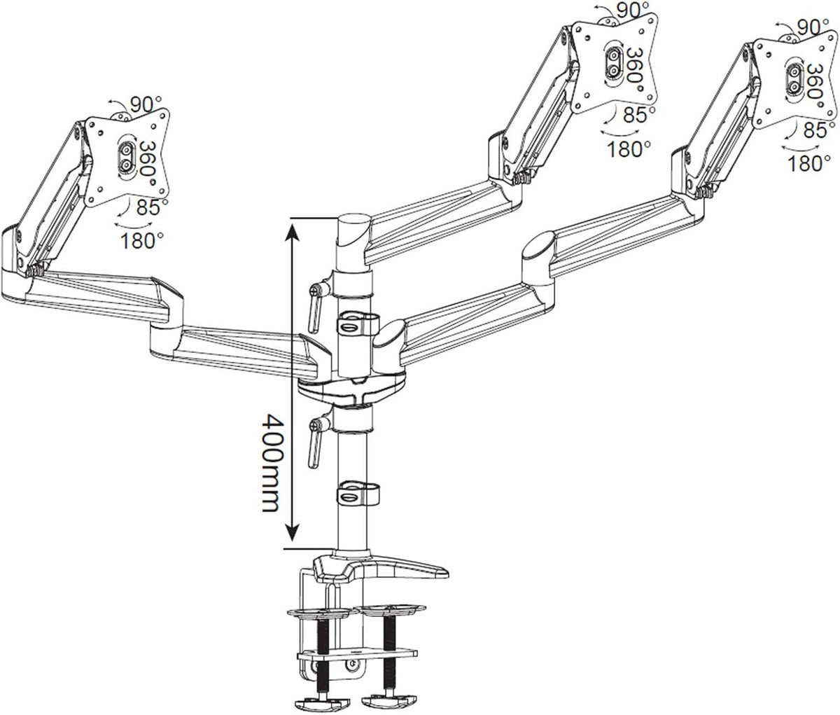 HFTEK - Monitorarm - Triple - Houder voor 3 schermen van 15 - 27 inch met VESA 75/100 (HF138GS)