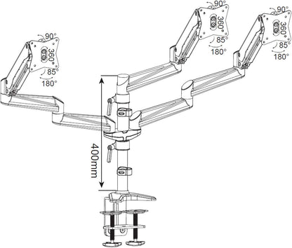 HFTEK - Monitorarm - Triple - Houder voor 3 schermen van 15 - 27 inch met VESA 75/100 (HF138GS)