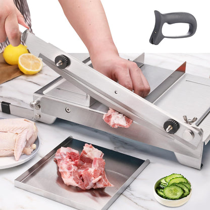 Moongiantgo Handmatige snijmachine Bevroren Vlees Snijmachine Botten Snijmachine Roestvrij Staal Dubbele Bladen, Verstelbare Dikte 0-15 mm voor Ribben Lamsvlees Varkensvlees Vis Groenten (KD0289)