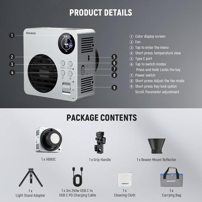 RGBWW Led-Videolamp – Led Lamp – Studiolamp – Continu Licht – Fotolamp – 80W, 72Wh Ingebouwde Accu – 2500K-7500K, 18 Lichteffecten