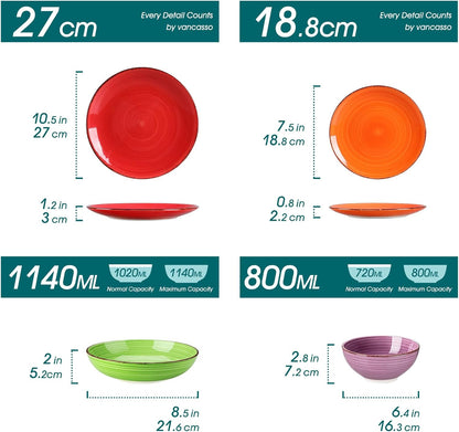 vancasso Bonita Tafelservies voor 6 personen, 24-delig, aardewerk, modern dinercombiservies met elk 6 platte borden, slaborden, soepborden en kommen