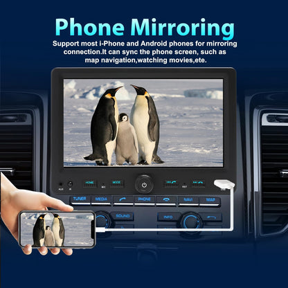 Autoradio 1 DIN met 7" scherm instelbaar Touchscreen, Compatibel met [Wireless] Apple CarPlay/Android Auto Bluetooth Achteruitrijcamera AM/FM/RDS Radio Type-C USB (3A snel opladen) AUX SD