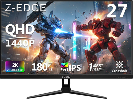 Z-Edge Gaming PC Screen 27" 2K, Fast IPS, 180HZ/165HZ, 2560x1440, 94% DCI-P3, 1ms, FreeSync, 1.07M, Ultra Thin Bezel, Adjustable Tilt Angle, 2xHDMI(144Hz), 2xDP1.4(180Hz), VESA