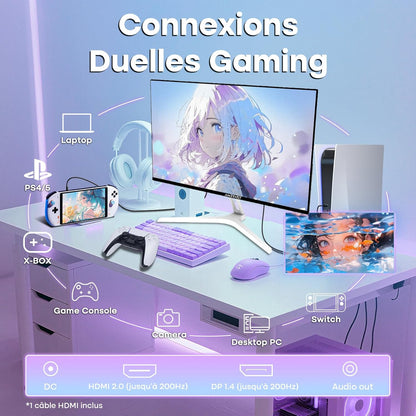 Monitor da Gaming Amzfast 24 Pollici - 200Hz, FHD 1920x1080, Fast IPS, 1ms MPRT, 80% DCI-P3, 110% sRGB, HDR, Anti-Luce Blu, Adaptive Sync, VESA 75x75, HDMI 2.0/DP 1.4, Bianco - AMZG24X1W - QUORE