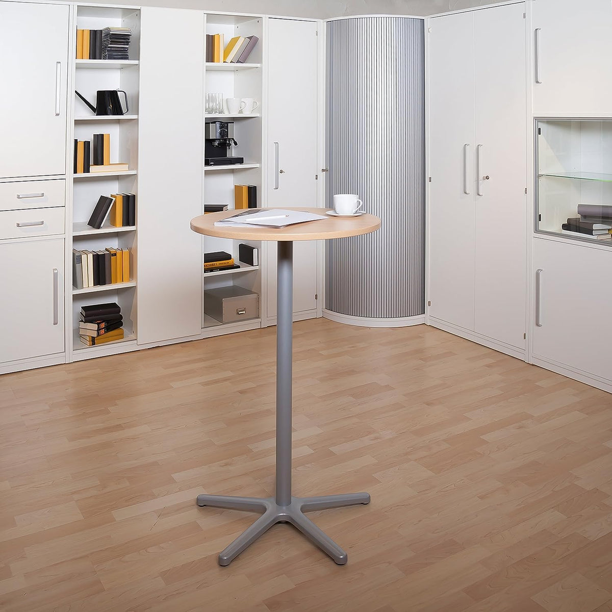 Maul Statafel 9323102, hoogte 110 cm, aluminium standaard, rond tafelblad van hout, Ø 60 cm, wit