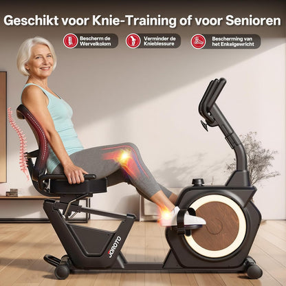 JOROTO JH50 Ligfiets voor Thuis, Bluetooth Ligergometer met App, Ligfiets met 16 Weerstandsniveaus, Verstelbaar Zitvlak & Rugleuning tot 182KG, LCD-scherm, Hartslagsensoren