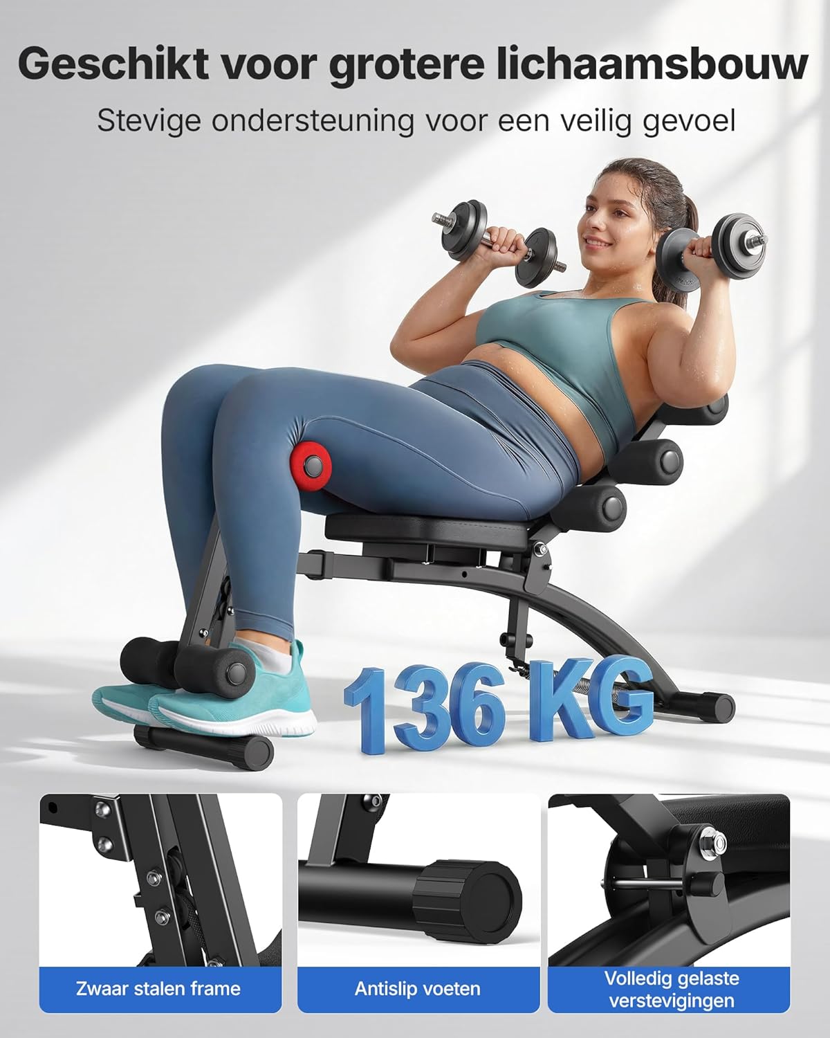 MERACH Buikspiertrainer, Verstelbare Sit-Up Bank, Abdominale Trainingsmachine voor Thuisgym voor Buik/Benen/Heupen, Max 136KG, voor Sit-Ups/Fietsen/Draaien/Benheffen etc.