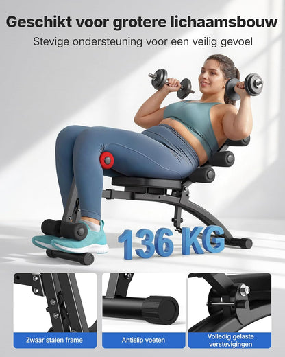 MERACH Buikspiertrainer, Verstelbare Sit-Up Bank, Abdominale Trainingsmachine voor Thuisgym voor Buik/Benen/Heupen, Max 136KG, voor Sit-Ups/Fietsen/Draaien/Benheffen etc.