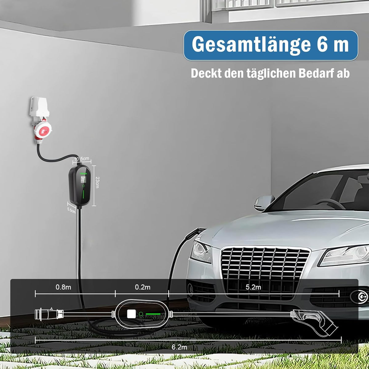 Oplaadkabel type 2 CEE-stekker met instelbaar laadvermogen, EV-oplader en mobiel laadstation/wandbox voor ID.3, ID.4, ID.5, model Y