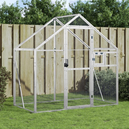 Aviary Bird Aviary, Outdoor Entrance for Bird Cage, Aviary, Chicken Coop with Lockable Door and Window, Silver, 179 x 100 x 185 cm, Aluminium