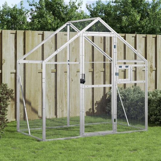 Aviary Bird Aviary, Outdoor Entrance for Bird Cage, Aviary, Chicken Coop with Lockable Door and Window, Silver, 179 x 100 x 185 cm, Aluminium