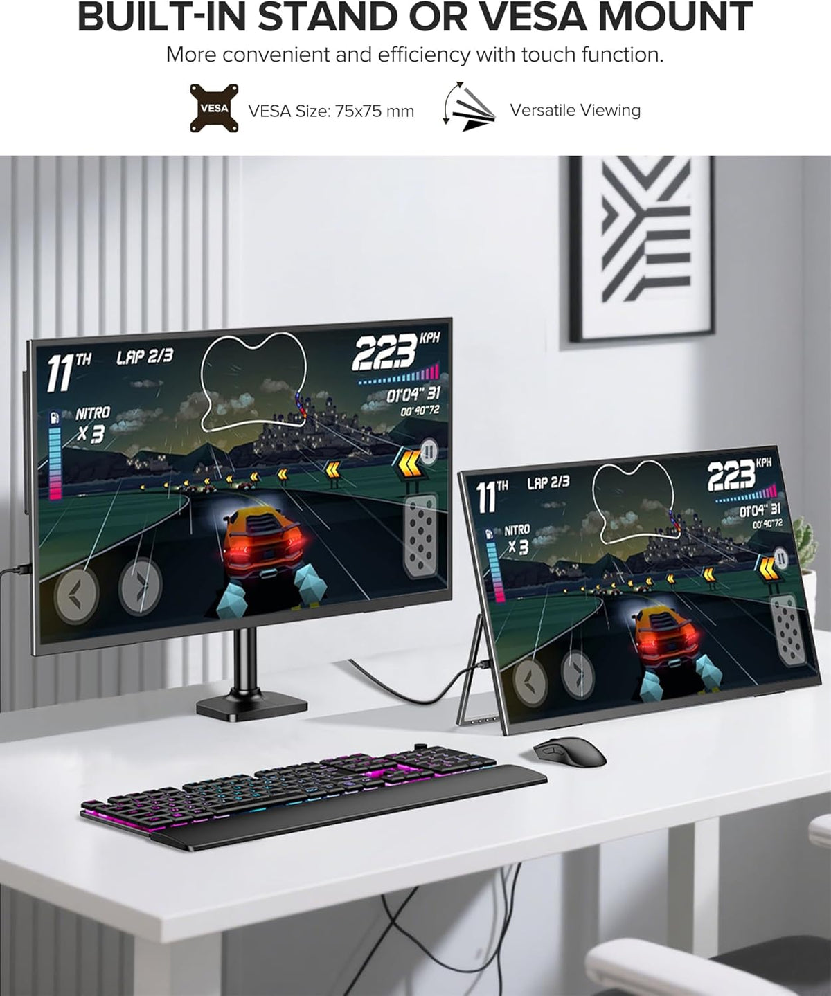 UPERFECT 23.8" 120Hz QLED Touch Screen Portable Monitor FHD 1080P 100% SRGB Matte Screen with 180° Adjustable Stand, USB C/HDMI for Laptop/MacBoo/Game Console/Smartphone/Mini PC, VESA Compatible - QUORE