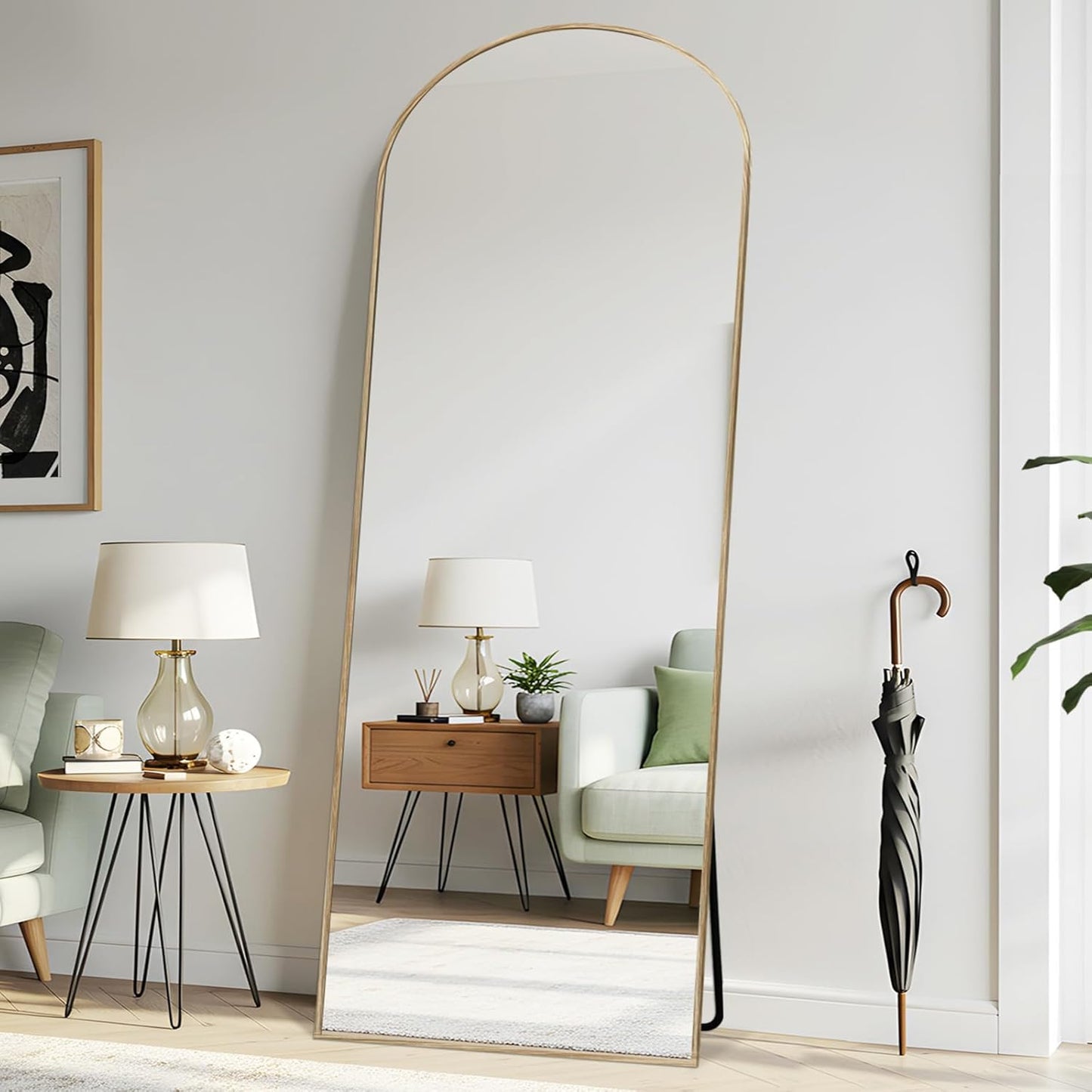 Vloerspiegel – Staande Spiegel – Passpiegel – Wandspiegel – Full Body Spiegel – 76 x 180 cm – Aluminium Frame Met Natuurlijk Houtnerf