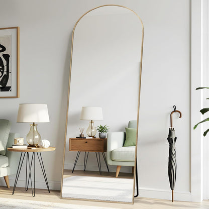 Vloerspiegel – Staande Spiegel – Passpiegel – Wandspiegel – Full Body Spiegel – 76 x 180 cm – Aluminium Frame Met Natuurlijk Houtnerf