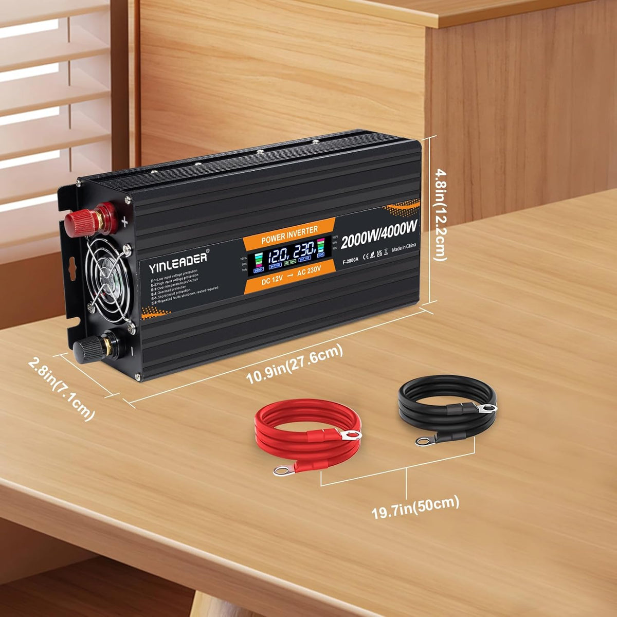 Omvormer 12V Naar 230V 2000W – Spanningsomvormer – Stroomomvormer – DC-AC Omvormer – Inverter – LCD-Display – 2 Stopcontacten En USB-Poorten