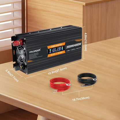 Omvormer 12V Naar 230V 2000W – Spanningsomvormer – Stroomomvormer – DC-AC Omvormer – Inverter – LCD-Display – 2 Stopcontacten En USB-Poorten