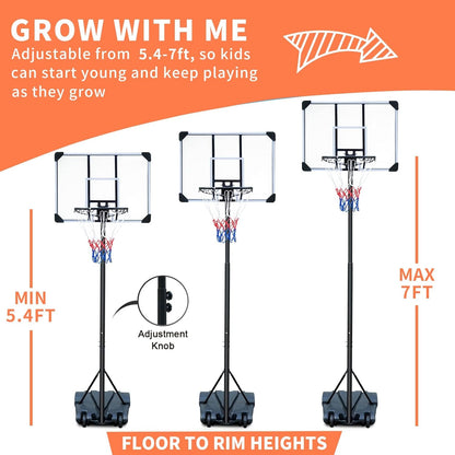 HIONRE Draagbare 7ft Basketbal Transparante Backboard Hoop Net Set Professionele Outdoor Basketbal Stand met Wielen, Verstelbare Hoge 165cm-213cm, Zwart