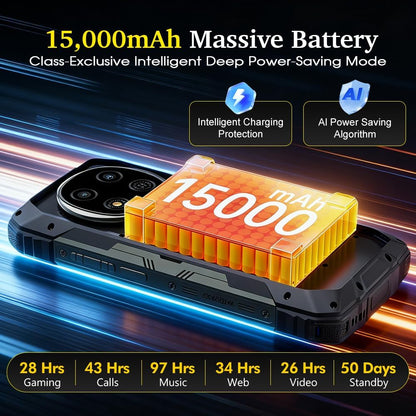 Blackview ROCK 2 PRO 5G Onbreekbare mobiele telefoon, Android 16, campinglamp 400 Im, 32 GB + 256 GB AI telefoon, 6,67 inch FHD+120 Hz, 15000 mAh, smartphone, onbreekbaar, 16 MP + 13 MP, IP69K/WiFi 5