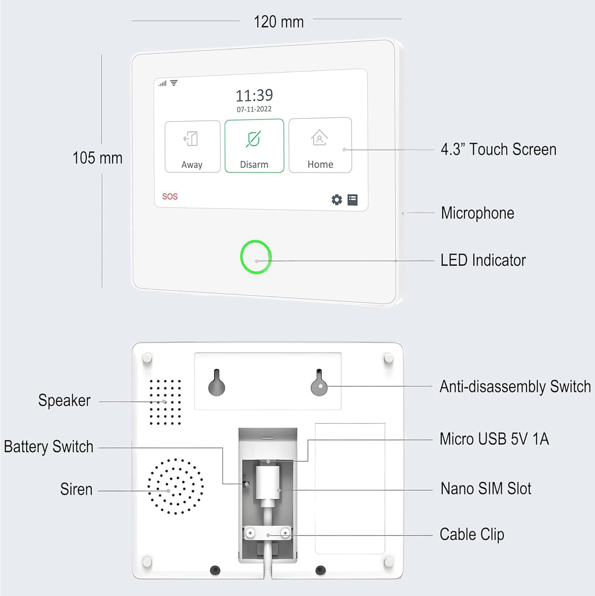 TECPEAK Draadloos huisalarmsysteem, wifi/GSM/4G met sirene-beveiliging, biedt een zeer efficiënte modus ter bescherming van je huis en kantoor (S1-W)