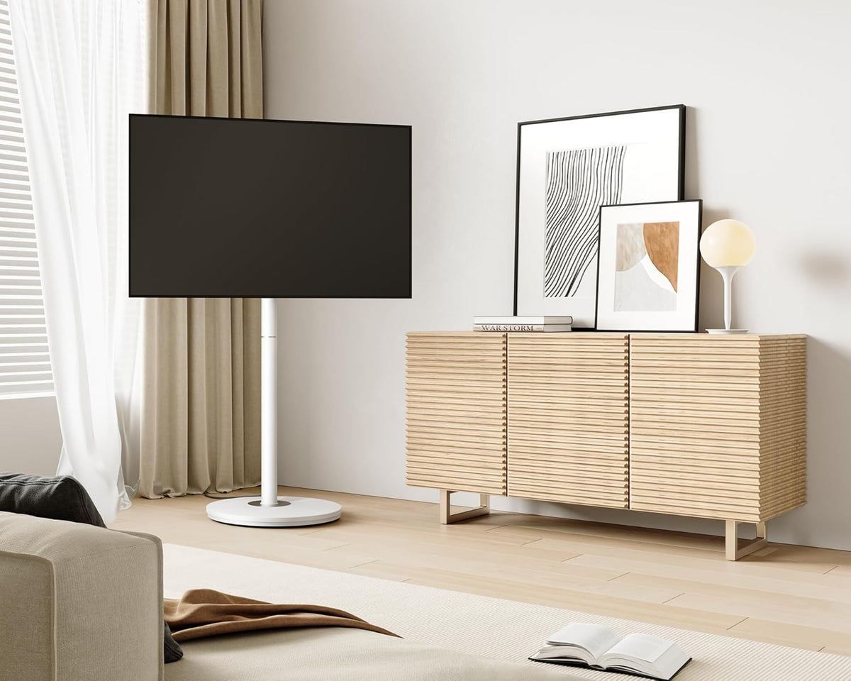 FITUEYES Design tv-standaard, oprolbaar, voor 32-65 inch televisie, mobiele tv-standaard, in hoogte verstelbaar, modern, minimalistisch, voor woning, kantoor, thuis