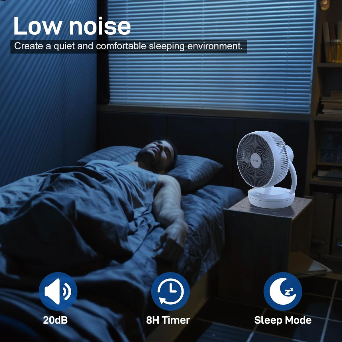 4UMOR Bureauventilator, elektrische koelventilator, oscillerende luchtcirculator, 20 dB, stille ventilator voor slaapkamers, energiezuinige, krachtige turbowind, afstandsbediening, 8 snelheden,