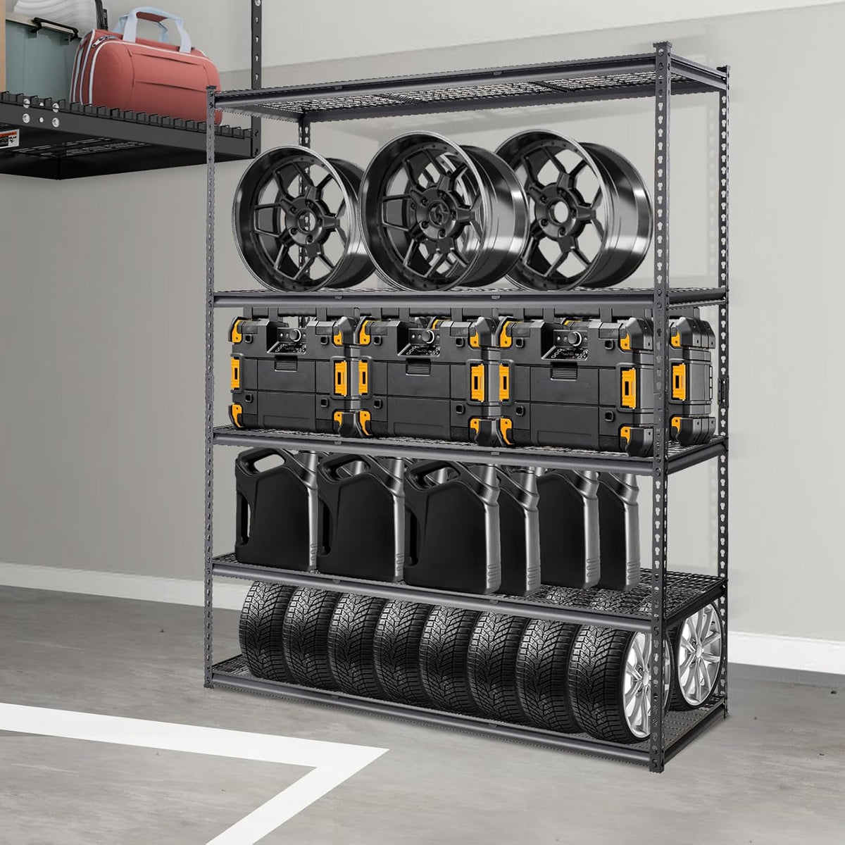 VEVOR Opbergrek, 5-laags verstelbaar, 2000 lbs capaciteit, zware garageplanken metalen organizer draadrek, zwart, 152,4 cm L x 61 cm B x 198 cm H voor keuken voorraadkast kelder badkamer waskast