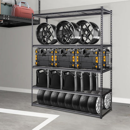 VEVOR Opbergrek, 5-laags verstelbaar, 2000 lbs capaciteit, zware garageplanken metalen organizer draadrek, zwart, 152,4 cm L x 61 cm B x 198 cm H voor keuken voorraadkast kelder badkamer waskast